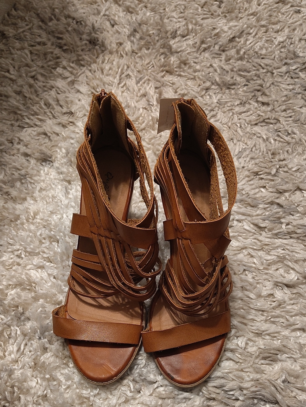 Qupid Tan Strappy High-Heel Gladiator Sandals